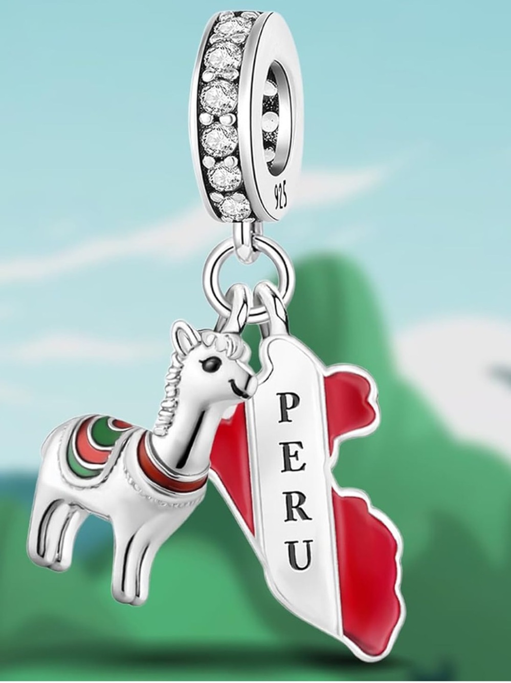 🇵🇪 925 Sterling Silver Peru Llama Dangle Charm-NEW